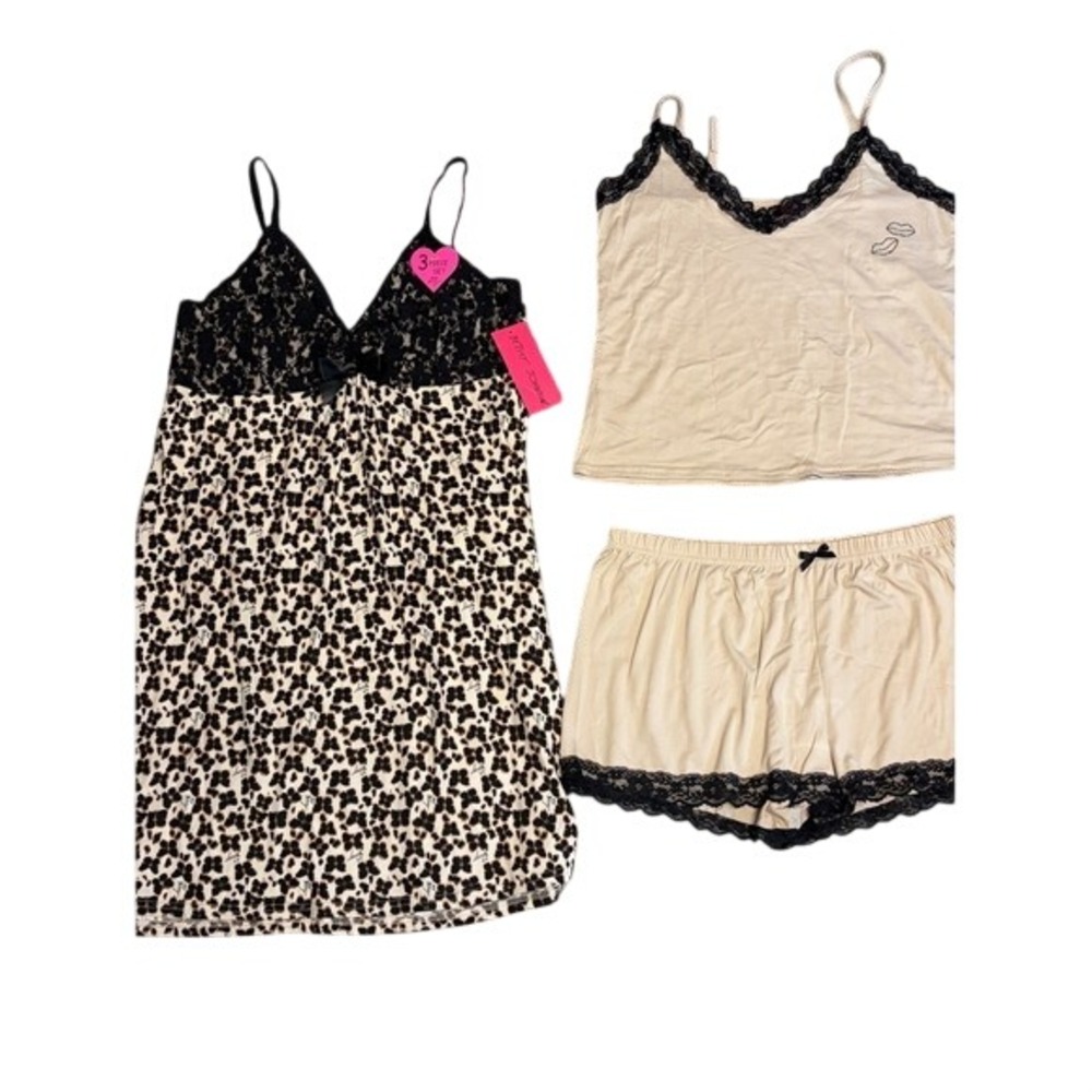 Betsey Johnson 3-Pc Women's Intimate Sleepwear Set in Leopard/Tan Size L